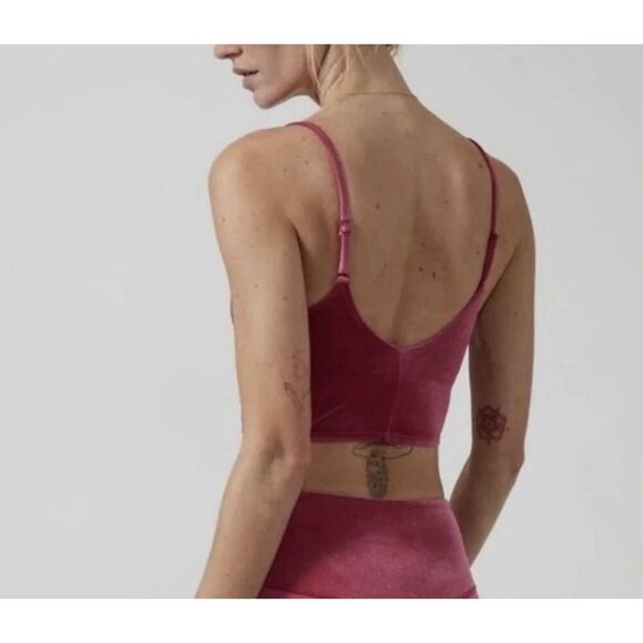 Athleta Elation V-Neck Velvet Crop Workout Top S Crushed Pink Adjustable Strap - Picture 2 of 4